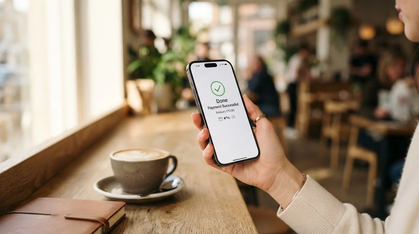 Smartphone s rozhraním Apple Pay nad vkladovou obrazovkou kasina