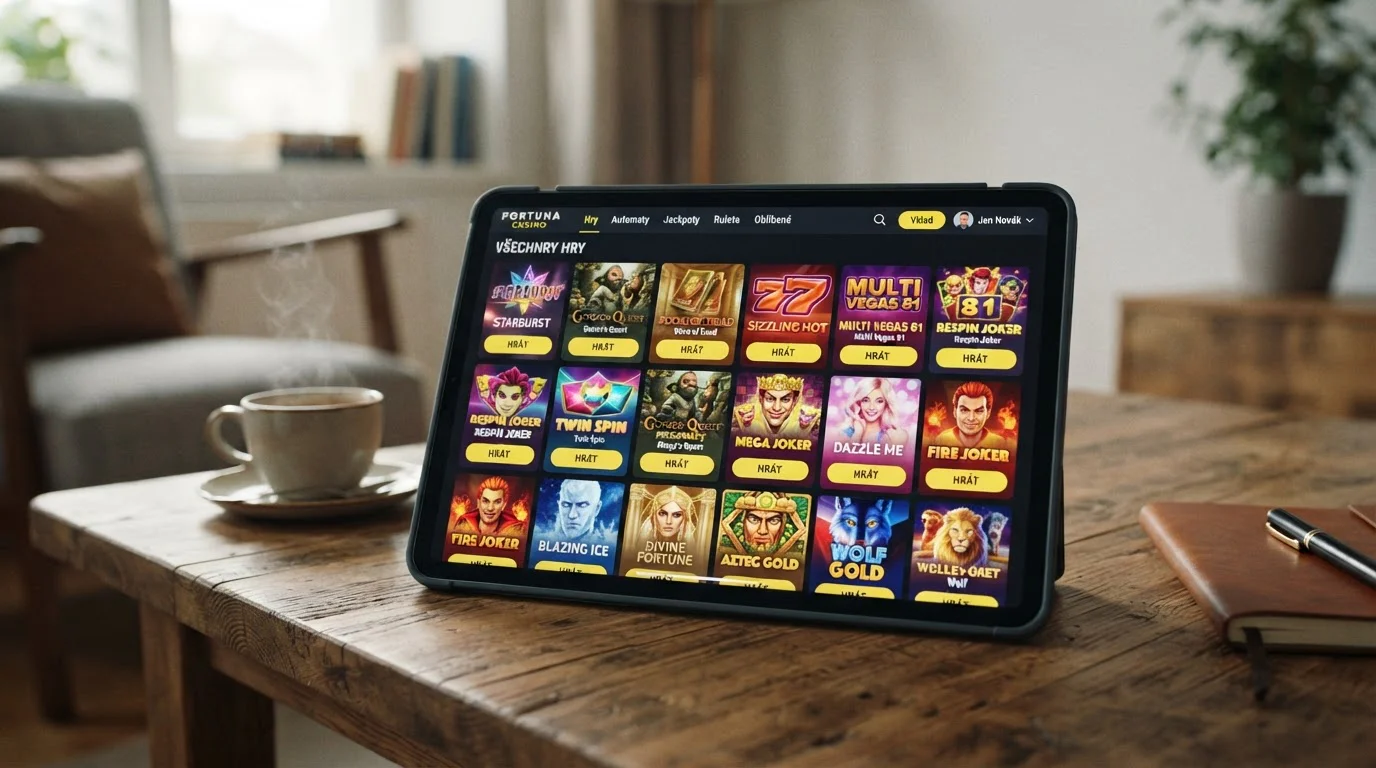Obrazovka s výběrem slot her na tabletu