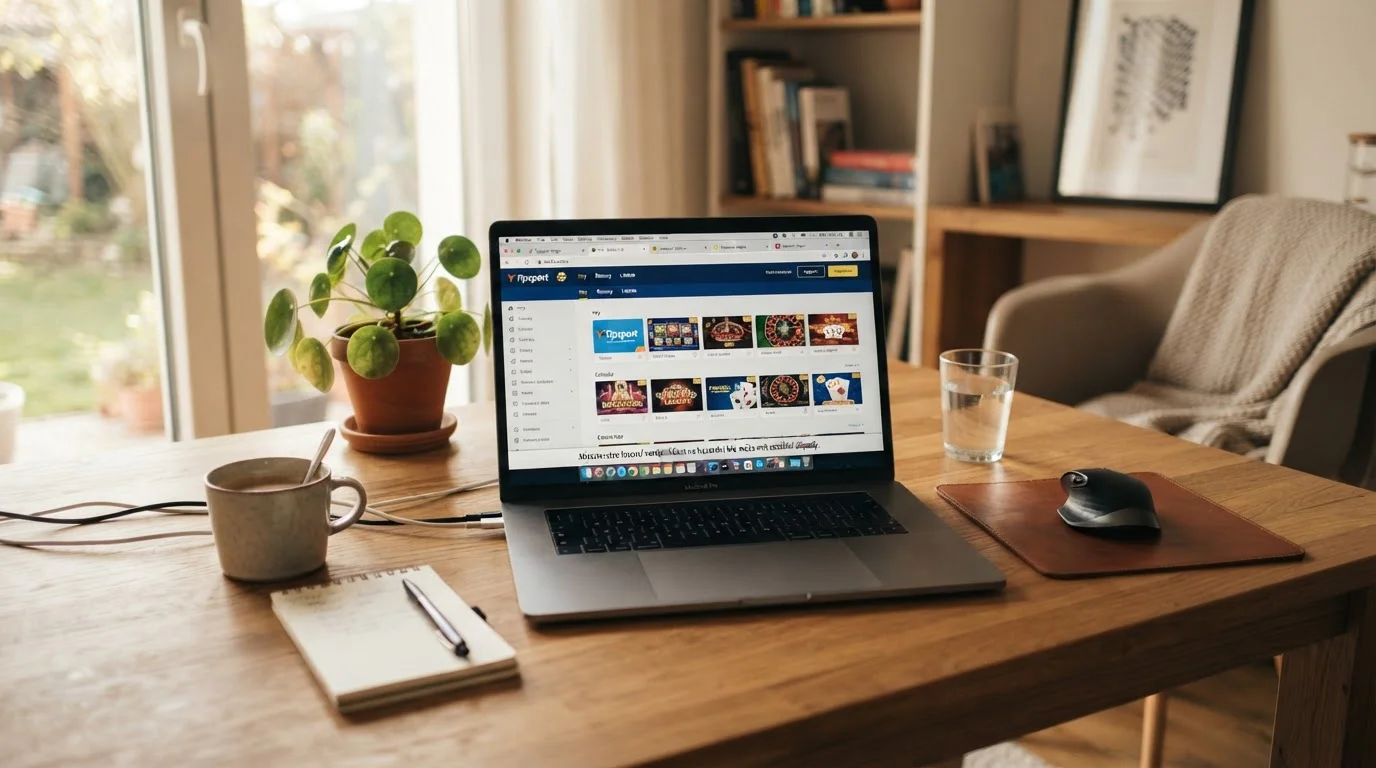 Notebook s otevřenými weby českých licencovaných kasin