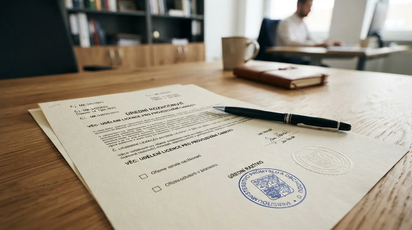 Oficiální licenční dokument od Ministerstva financí ČR