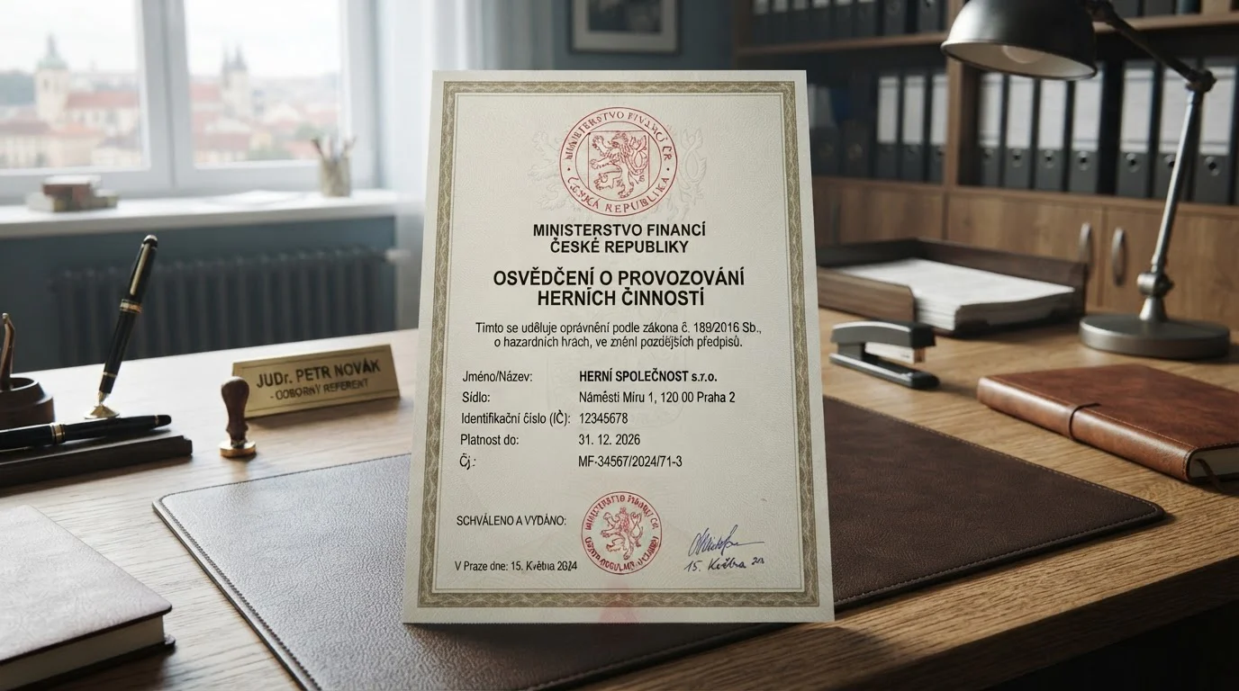 Licence MFČR dokument s razítkem na stole