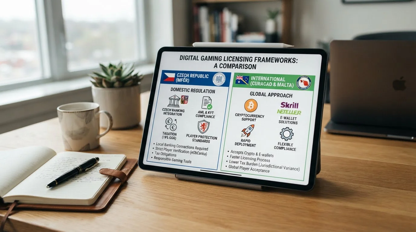 Srovnání české MFČR licence a zahraničních licencí Curaçao a MGA v přehledovém dokumentu