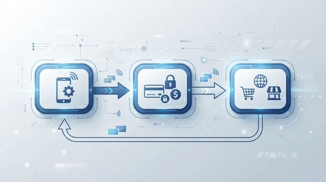 Diagram znázorňující proces mobilní platby mezi operátorem a online platformou