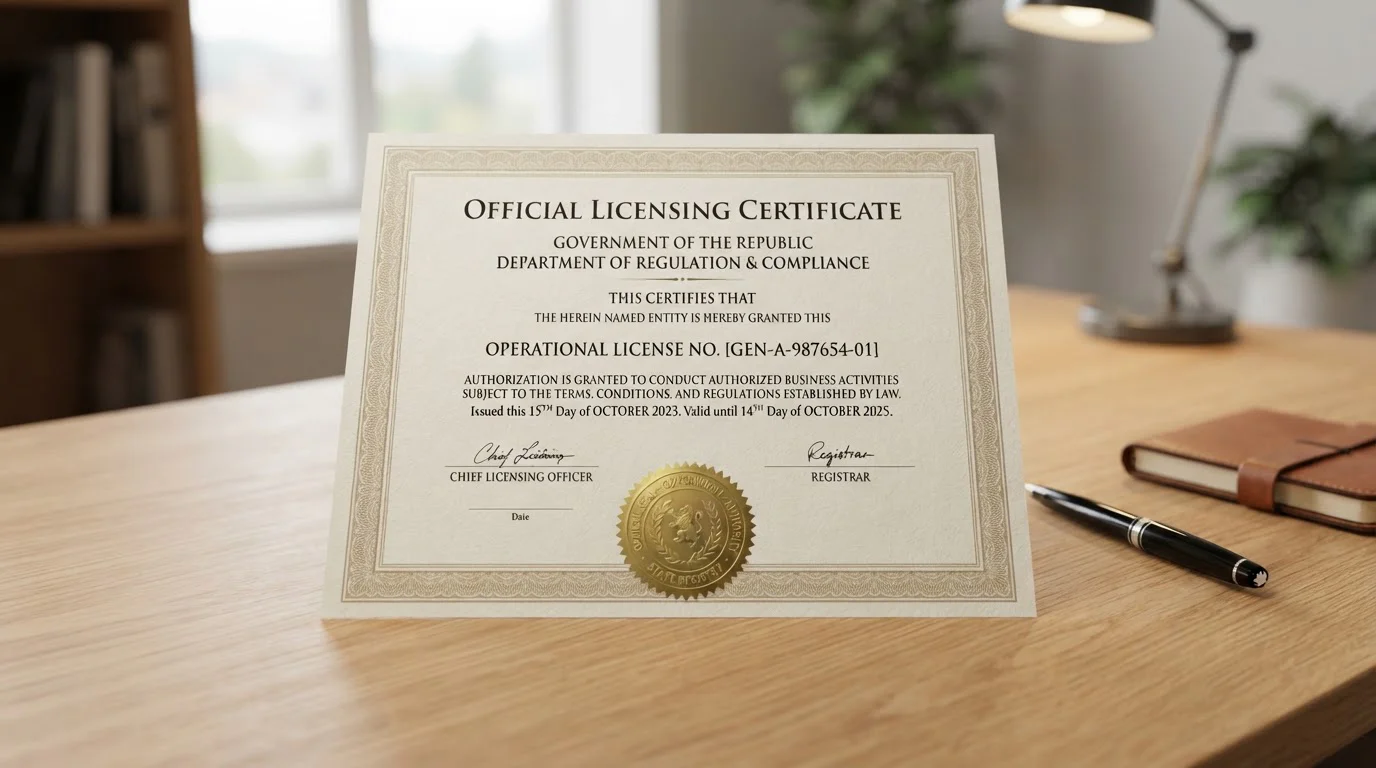 Oficiální dokument licence MFČR pro české online kasino
