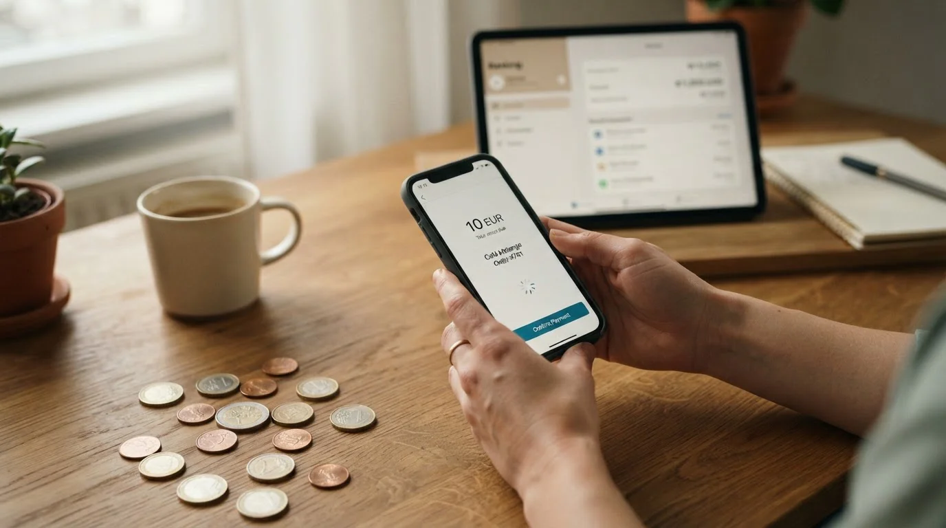 Minimální vklad 1 euro v praxi — smartphone s platební obrazovkou