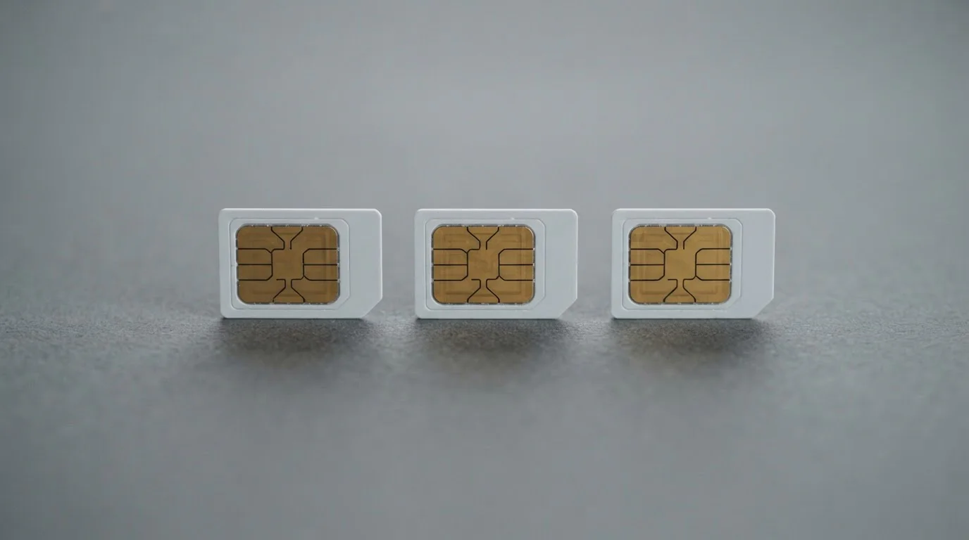 Tři SIM karty vedle sebe jako symbol mobilních operátorů v České republice