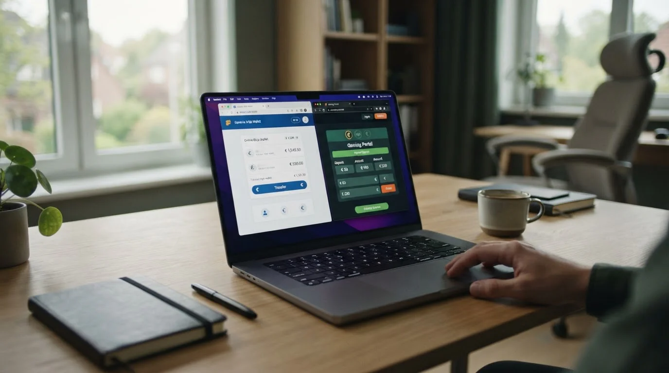 Digitální peněženka Skrill a online kasino na obrazovce notebooku