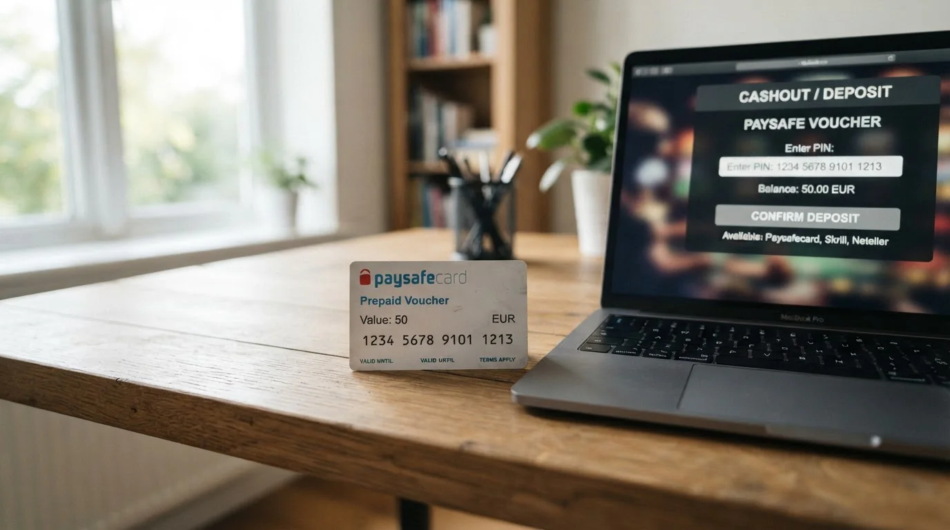 Paysafecard poukaz s PIN kódem připravený pro vklad do online kasina