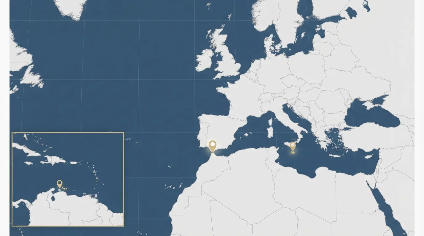 Mapa Evropy s vyznačenými offshore jurisdikcemi pro online kasina