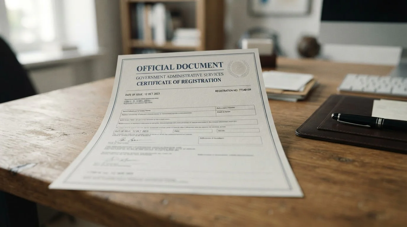 Oficiální licenční dokument na pracovním stole