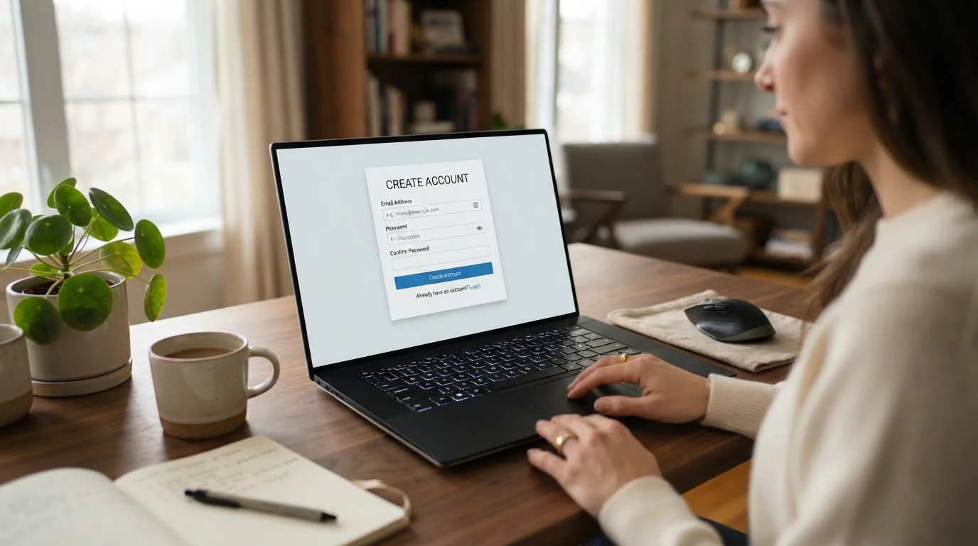 Obrazovka laptopu zobrazující registrační formulář