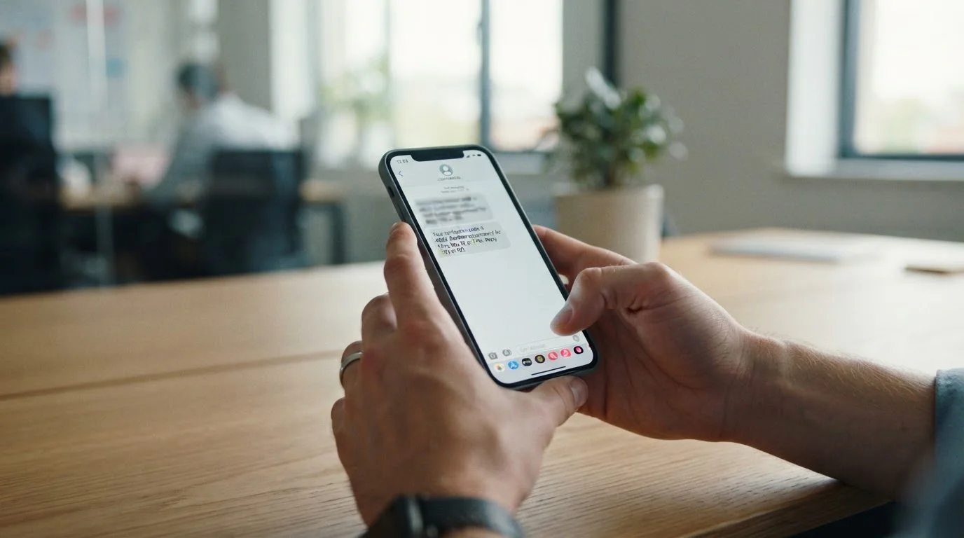 Smartphone s SMS potvrzovací zprávou v rukou