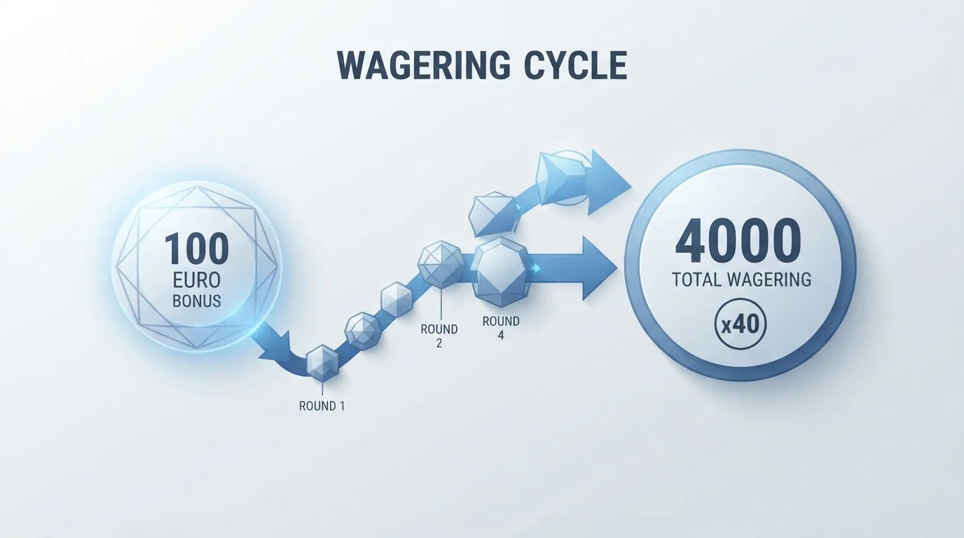 Diagram zobrazující požadavek wageringu 40x s ilustrací obratového cyklu